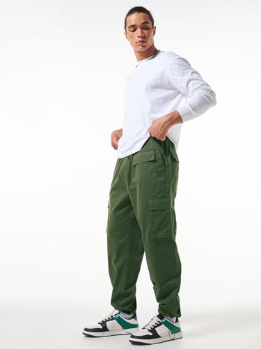 Image of Bewakoof Men's Oversized Fit Mid Rise Cargo Trousers|Loose Fit Street-Style Comfort | Utility Pockets | Everyday Wear