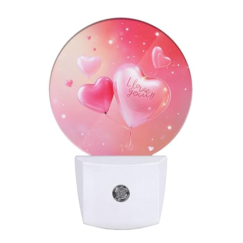 Image of EKOBLA Valentine's Day Night Light, Pink Heart and Balloon Romantic Night Lights Plug Into Wall with Auto Sensor for Gifts