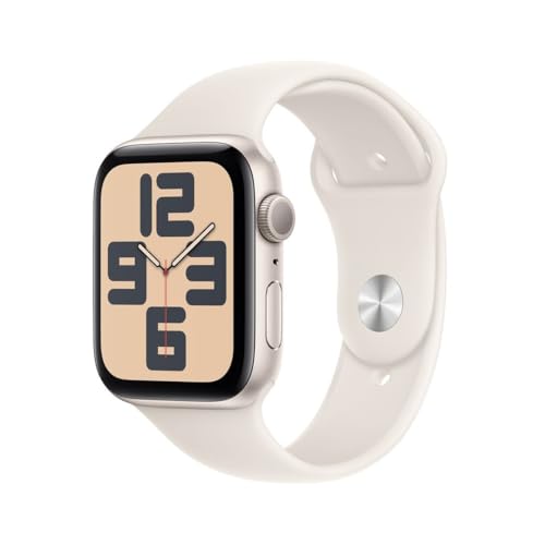 Apple Watch SE (2. Generation) GPS 44 mm Smartwatch mit Aluminiumgehäuse in Polarstern und Sportarmband in Polarstern (M/L). Fitness und...