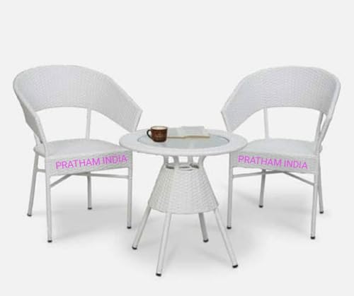 Image of India Garden Patio Seating Chair and Table Set Outdoor Balcony Garden Coffee Patio Furniture Sets with 1 Round Table and 2 Chairs Set (White Color)