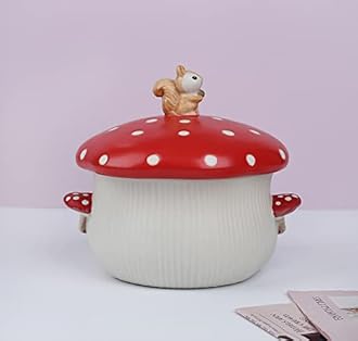 Large Soup Bowl, Double Mushroom Handle & Mushroom Lid - Safety Matt Ceramics 32 oz Noodles Bowls, Use for Stew, Salad, Porridge & More.