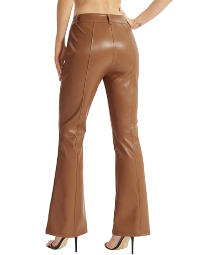 Faux Leather Pants for Women Bootcut Leg Jeans PU Flared Leather Trousers with Pockets3