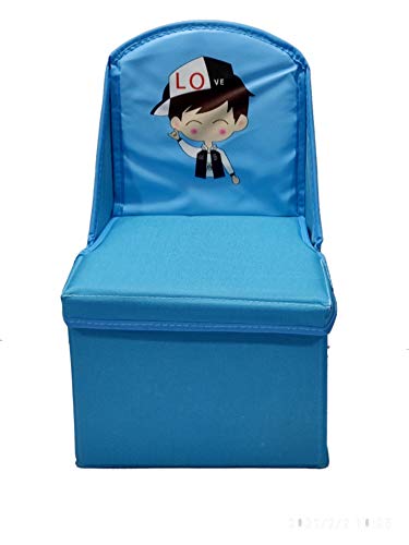 Image of Folding Storage Toy Box Seat Stool for Kids (729) Blue 24.50x21x40 CM Fibreboard