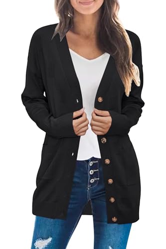 Arach&Cloz Womens Fall Fashion 2024 Cardigan Sweaters For Women Long Sleeve Black Cardigan With Pockets cover