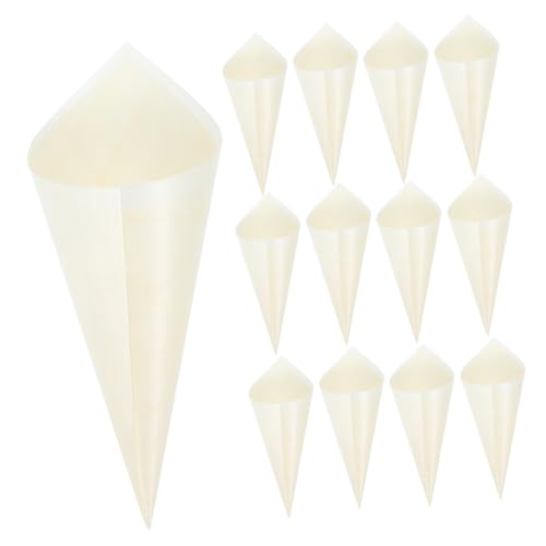 BIUDECO 100個木製使い捨てチップコーン 多用途デザートカップ 食品容器 パ