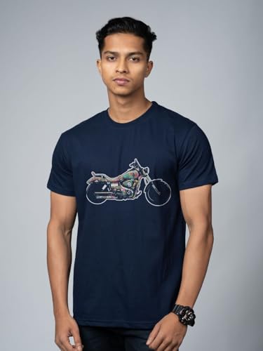 Image of T-Shirt for Men - 100% Cotton Ladakh Motorcycle Rider Half Sleeve Round Neck Graphic Print | Regular & Oversized Fit | 180 /220 GSM | S-5XL | Black, Navy Blue, Olive, Red, White