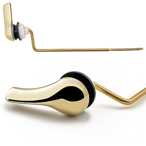 Image of Qualihome Polished Brass Finish Side Mount Toilet Handle Replacement Kit, Universal Toilet Tank Flush Lever Fits Most Standard Side-Mount Toilet Tanks
