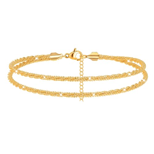 Image of Nanafast Women's Ankle Bracelets, Sparkling Multi-layer Anklet Bracelets for Women, Adjustable Shiny Gold /Silver Anklets for Women, Beach Cute Anklets Jewelry for Summer