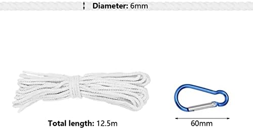 Supernic 12.5m 6mm Flag Rope Polyester Pole Halyard Rope Flag Replacement Flag Halyard Line with 2 Steel Hook Clips Flagpole Rope Clips for Outdoor Hanging Clothes Bundled Sailing Rigging Garden