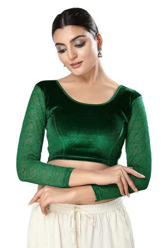 Image of Vamas Women's Velvet Non-Padded Stretchable Long Sleeve Saree Blouse (A-46)