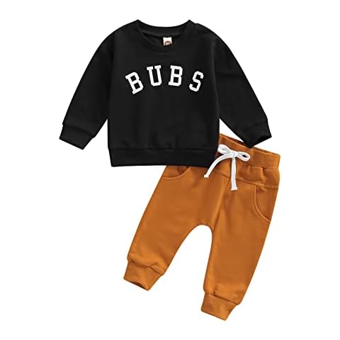 YOKJZJD Infant Toddler Baby Boy Fall Winter Outfits Letter Pullover Sweatshirt Long Sleeve T-Shirt Tops Pants Sweatsuit Clothes Set (Black, 2-3T) Cover