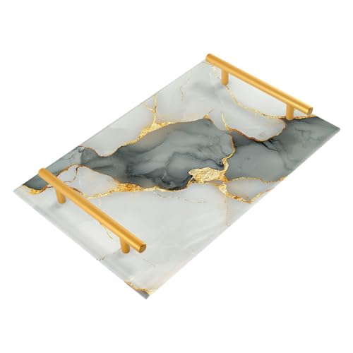 Bandejas rectangulares decorativas de mármol blanco y gris con asas, bandeja para sala de estar para joyas, perfumes, fiestas, servir charolas para desayuno