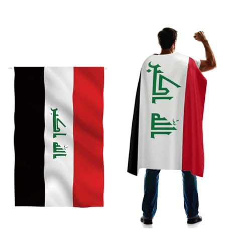 Iraq Flag Cape 3x5 FT for Independence Day Holiday Costumes Celebrati 150D Premium Polyester Patriotic Flags Costume Cloak.