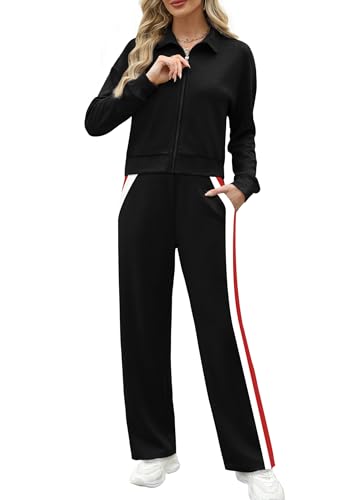 Image of XIEERDUO Lounge Sets for Women 2025 Sweatsuit 2 Piece Outfits Sweatshirt Wide Leg Sweatpant Tracksuit Matching Set