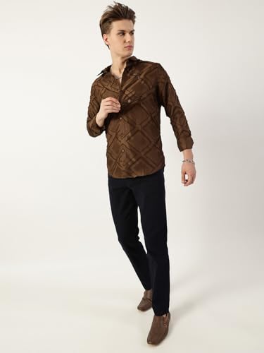 Image of Thomas Scott Men's | Self Design | Full Sleeve | Slim Fit | Polyester | Spread Collar | Casual Shirt