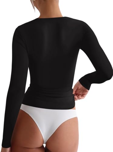 REORIA Fall Sexy Basic Square Neck Tops for Women Long Sleeve Double Lined Full Length Fitted T Shirts Tops3