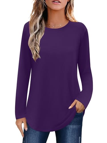 Image of Elesomo Womens Shirts Casual Crew Neck Short /Long Sleeve Tunic Tops Tees