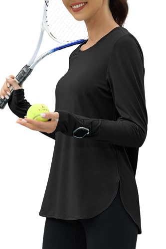 KevaMolly Workout Tops for Women Long Sleeve UPF 50+ UV Protection Sun Shirt Lightweight Quick Dry Rash Guard Hiking Shirts Black L