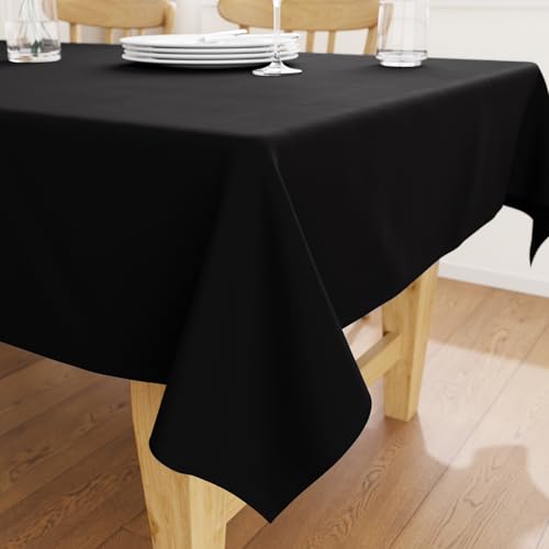 Encasa XO Cotton Canvas Tablecloth | Jet Black Plain | Rectangular Size 140 x 140 cm | Dining Tablecloth for Decoration - Machine Washable