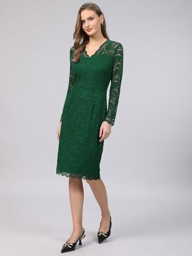 Image of Hobemty Women's Floral Lace Dress V Neck Long Sleeve Cocktail Wedding Bodycon Pencil Dresses