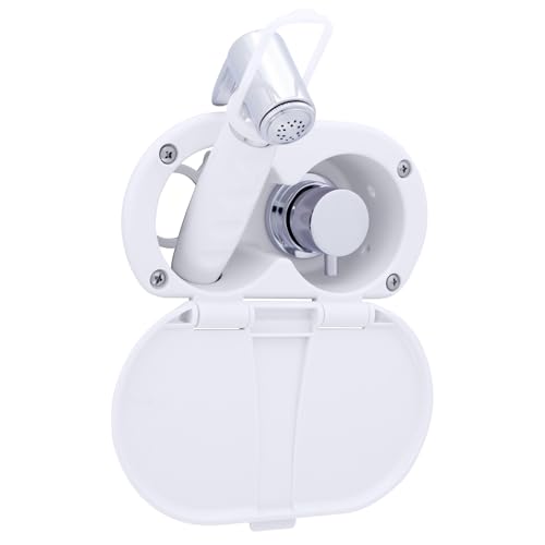 Ambassador Marine Aidack- Transom Shower (Hot/Cold Mixer), Arctic White Cup & Lid, Hammer-Head Arctic White Sprayer, 10' White Rubber Hose, Chrome Aidack Handle - 136-1714-AW-W