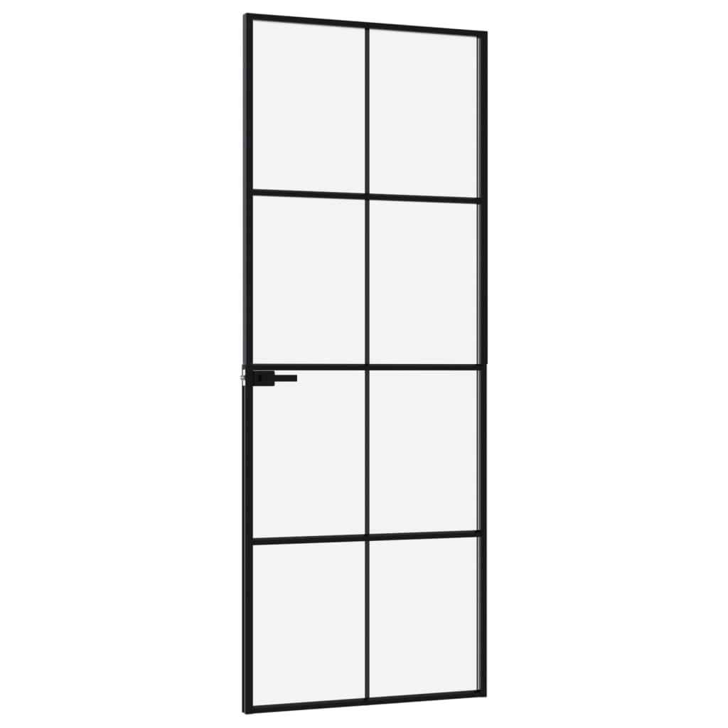 Drzwi wewnętrzne czarne 76 x 201,5 cm szkło hartowane i aluminiumSprzęt Materiały budowlane Drzwi Drzwi domowe