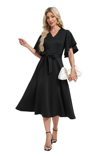 Image of DNFUN Women's Cocktail Dresses 2025 Formal Wedding Guest Church Modest Christmas Party Prom Dress Black