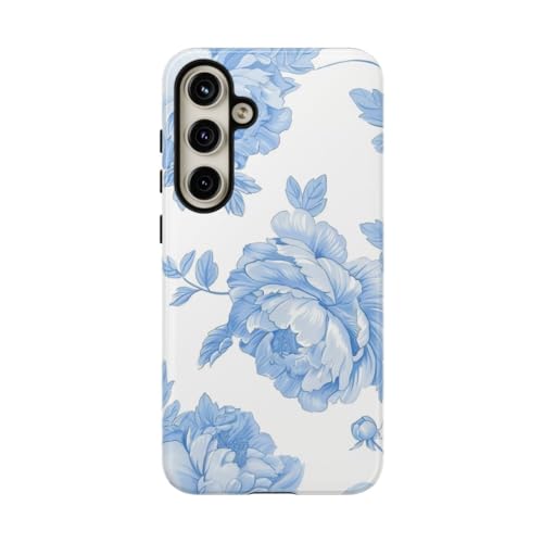 Coque Samsung S24 Plus motif floral pivoine bleu clair résistante et brillante