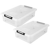 HRB 2er Set transparente Aufbewahrungsbox Rollbar Unterbettbox mit Deckel Clickverschluss - Ideal...