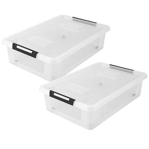 HRB 2er Set transparente Aufbewahrungsbox Rollbar Unterbettbox mit Deckel Clickverschluss - Ideal fâ€¦ – Miniatur
