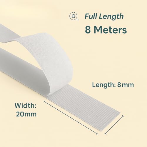 (20mm x 8m) AXATY Hook and Loop Tape Self Adhesive – Double Sided, Heavy Duty, Water Resistant - Nylon Strong Sticky Back Fastening Tape for Home, Office, DIY, and Crafts (White, 20mm * 8 Meter)