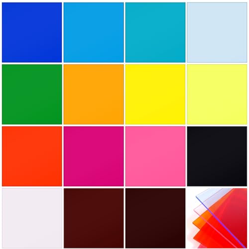 Image of Geetery 30 Pcs Colored Acrylic Sheets, 4 x 4 x 1 /8 Inch Thick Translucent Cast Acrylic Sheet,Plastic Boards for Back to School DIY Project Picture Frame,Art Crafts Laser Cutting Engraving, 15 Colors
