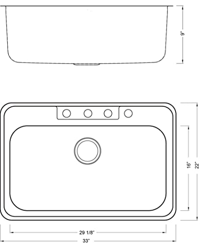 Cozyblock 33 X 22 X 9 Inch Top-Mount/Drop-In Stainless Steel Single Bowl Kitchen Sink With Strainer - 18 Gauge Stainless Steel-4 Faucet Hole #TOP5