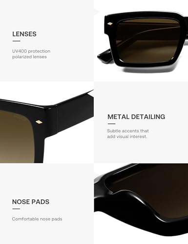 SOJOS Classic Retro Square Polarized Sunglasses Womens Mens, 80s 90s Trendy Rectangle Shades SJ23934