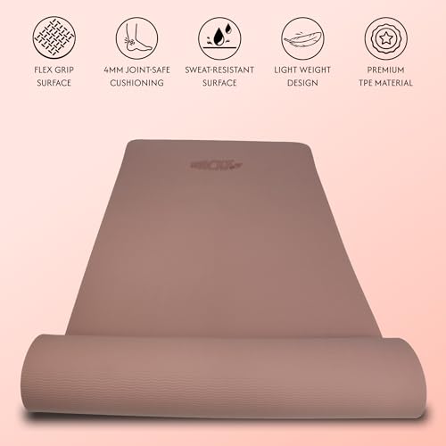 Image of WHACKK Yoga Mat 4mm Coral Pink | Lightweight Anti-Skid Exercise Mat | Portable TPE Mat for Yoga, Pilates, Stretching, Gym & Home Workout