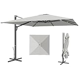Outsunny Ombrellone da Giardino a Manovella 3.6x3 m Inclinabile e Girevole a 360°, Ombrellone Decentrato a Braccio con Base a Croce e Presa d'Aria, in Poliestere 250g/㎡ e Alluminio, Grigio Chiaro