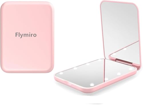 Flymiro Compact Mirror, 1x/3x Magnification Mini Mirror for Purse, Pocket, Handheld, Stocking Stuffers, Travel Makeup, 2-Sided Foldable, Small Mirror with Led Lights