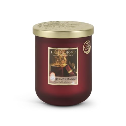 HEART & HOME - Bougie Parfumée à Base de Cire Naturelle de Soja pour la Maison - Grande jarre Magie de Noël - Durée de combustion 75h - Cadeau, Décoration et Parfum pour la Maison - Pot en verre