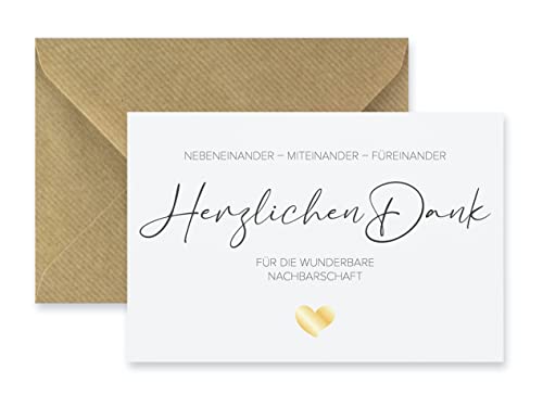1 Premium Karte Dankeskarte für Nachbarin, Nachbar Bedanken für gute Nachbarschaft+ 1 Naturumschlag (Klappkarte) - 10,5x14,8cm edles Premiumpapier