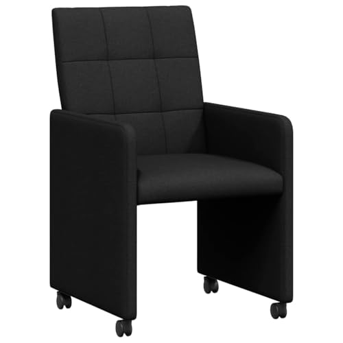 QJBSAVVA Lot de 2 Chaises de Salle à Manger avec roulettes, Fauteuils de Table Ergonomiques en Tissu Noir avec Accoudoirs, pour Cuisine et Salon, 58 x 65 x 94 cm