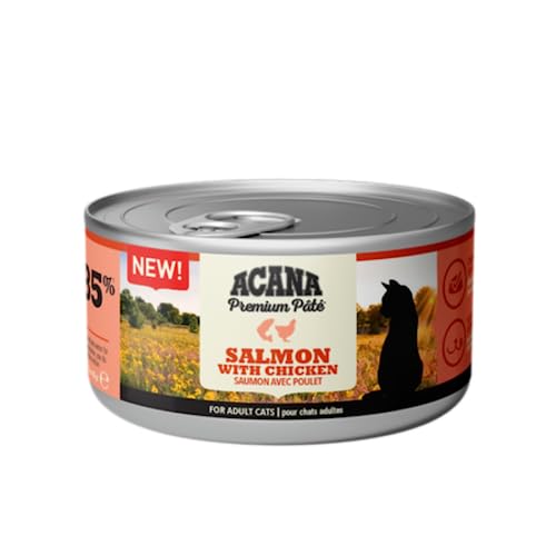 Acana Cat Premium Pâté Salmon & Chicken | 24 x 85 g | 100 % natürliches Nassfutter mit viel tierischem Protein für ausgewachsene Katzen | Ohne Konservierungsstoffe
