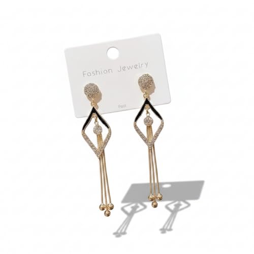 KuchhBhiKharido Gold-Plated Geometric Diamond-Shape Dangle Earrings with Cubic