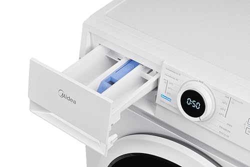 Midea MF10EW80B Waschmaschine / 8kg / 1400 U/Min/EEK A/Inverter Quattro Moto/Slim Line/Dampffunktion/Grosse Trommel/Slim Design/Nachlegefunktion/Kindersicherung/AquaStop, Weiß