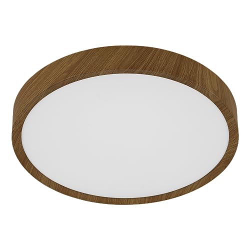 EGLO LED Deckenleuchte Giglio, runde Deckenlampe, Deckenbeleuchtung aus Metall und Kunststoff in Holzoptik und Weiß, Aufbauleuchte für Büro und Küche, warmweiß, Ø 34 cm