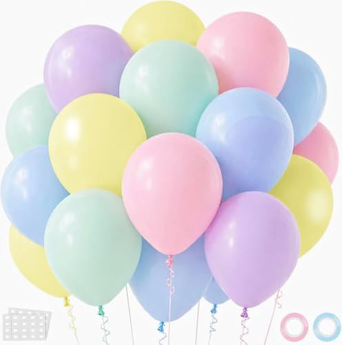 OHugs Pastel Party Balloons - 50Pcs 12Inch Thick Latex Balloon in Pastel Green Pink Purple Yellow & Blue - Helium Balloons for Baby Showers Birthdays Weddings & Party Decorations