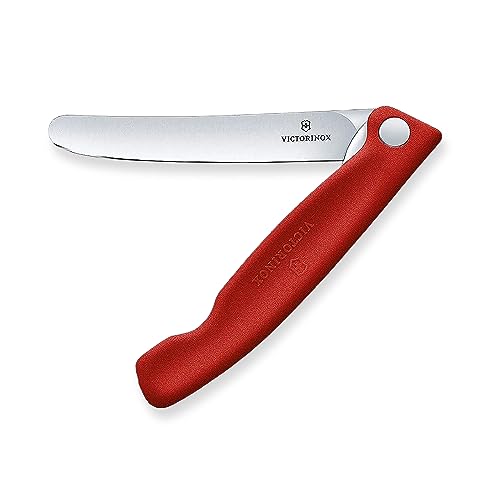 Victorinox Swiss Classic Foldable picnic knife for hiking, fruit, vegetables, bread rolls, sausage, with straight blade, extra sharp, Red