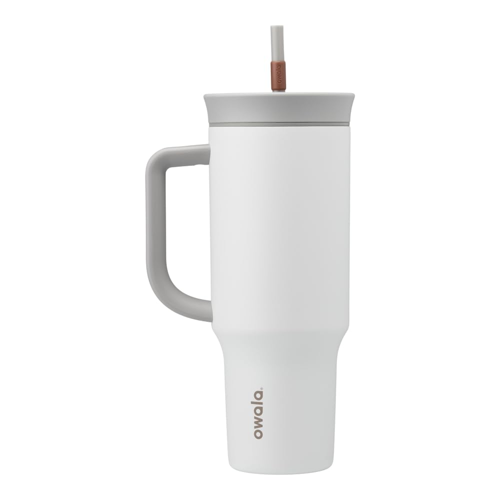 Stainless Steel Triple Layer Insulated Travel Tumbler with Spill-Resistant Lid, Straw, and Carry Handle, 1185ml, Gray (Iced Tea)