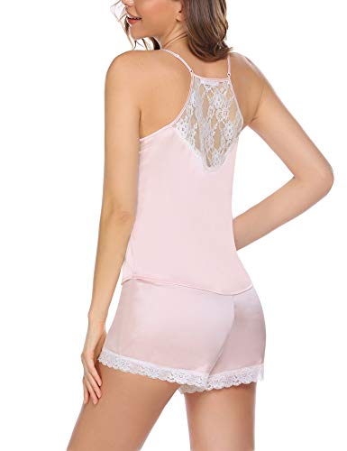 Image of Ekouaer Satin Pajamas Women Lace Sleepwear Lingerie Cami Shorts Set Nightwear XS-XXL