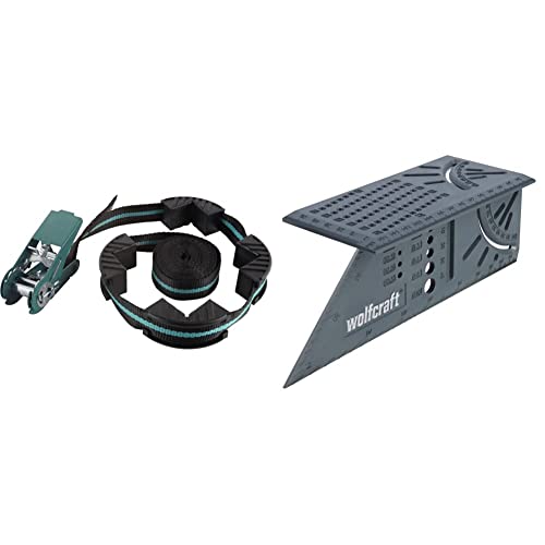 wolfcraft 3441000 Sangle à Cliquet - Longueur 4 m - Puissance de Serrage Max. 180 kg & 5208000 Équerre 3D d'onglet 150 x 275 x 66 mm - Traçage Angle de 45°...