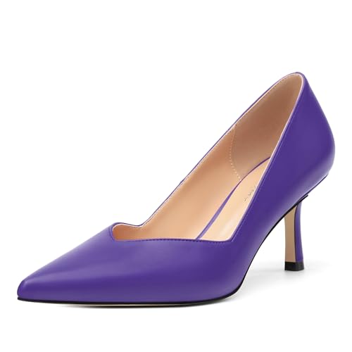 Image of Women Pointed Closed Toe 2.5 Inch Kitten Heel Slip On Pumps | Elegant Comfort Formal Dress Footwear, Versatile Ladies Shoes For Office Wedding Party Evening Daily Occasions